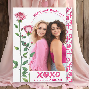 Pink roses, XOXO arch photo Galentine's Day Holiday Card