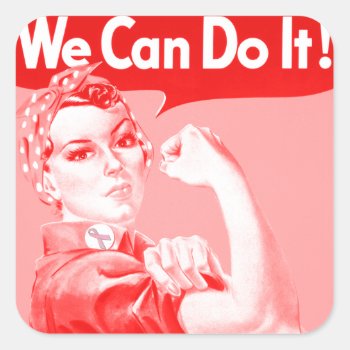 Pink Rosie The Riveter "we Can Do It!" Poster Square Sticker by TerryBain at Zazzle