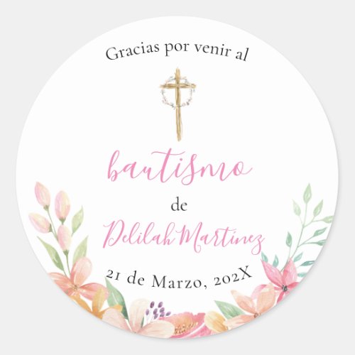 Pink round baptism sticker 
