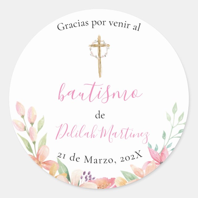 Pink round baptism sticker  (Front)