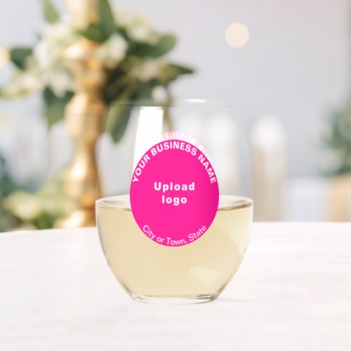 Pink Round Business Brand on Stemless Wine Glass