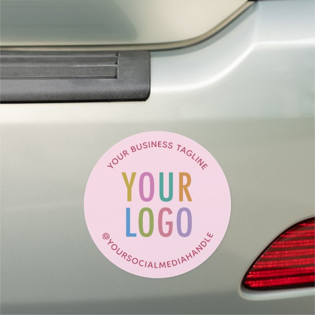 Pink Round Car Bumper Magnet Custom Business Logo (In Situ)