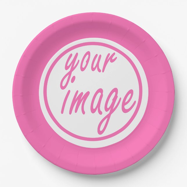 Pink Round Customizable Image Photo Template Paper Plates (Front)