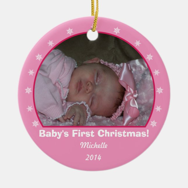 Pink Round Snowflake Christmas Ornament (Front)
