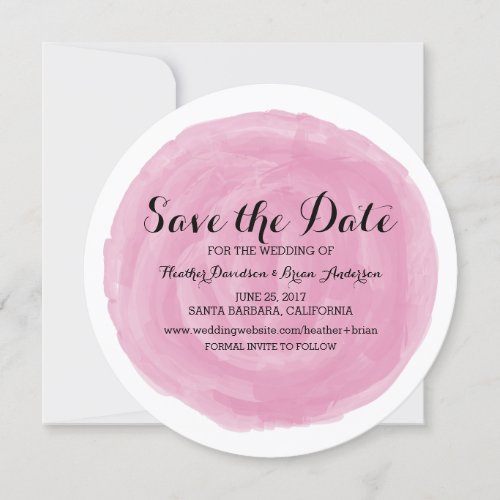 Pink Round Watercolor Save the Date Invite