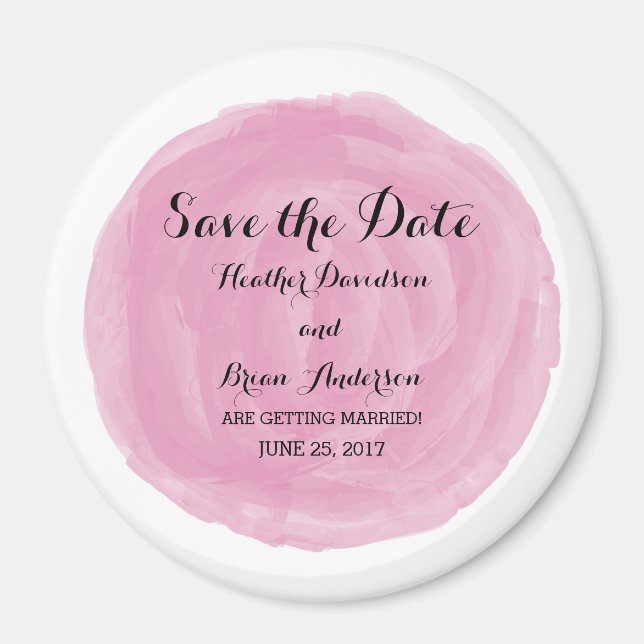 Pink Round Watercolor Save the Date Magnet (Front)