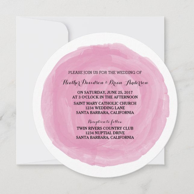 Pink Round Watercolor Wedding Invite (Front)