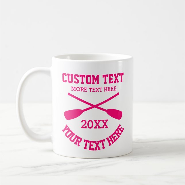 Pink rowing oars crossed paddles custom coffee mug (Left)