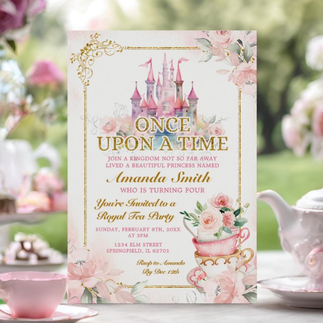 Pink Royal Castle Princess Tea Party 4th Birthday Invitation (Creator Uploaded)