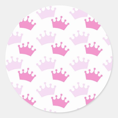 Pink Royal Crowns Fairytale Princess Baby Shower Classic Round Sticker