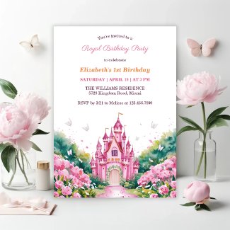 Pink Royal Princess Castle 1st Birthday Party