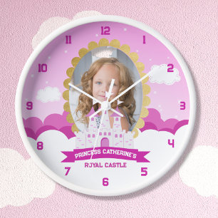 Pink Royal Princess Castle Girl Birthday Clock