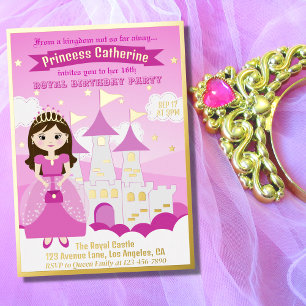 Pink Royal Princess Castle Girl Birthday Foil Invitation