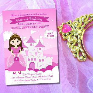 Pink Royal Princess Castle Girl Birthday Invitation