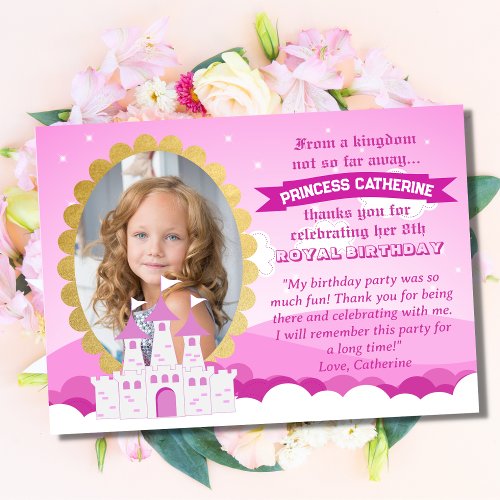 Pink Royal Princess Castle Girl Birthday Thank You Card