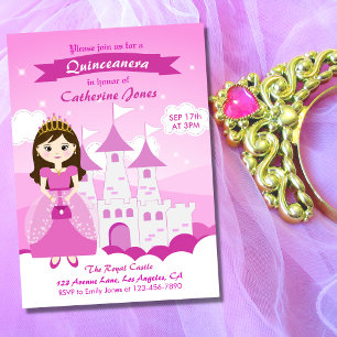 Pink Royal Princess Castle Girl Quinceanera Invitation