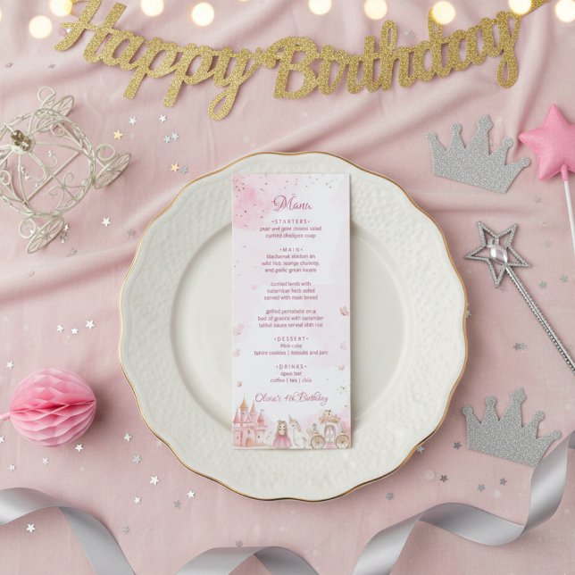 Pink Royal Princess Castle Unicorn 4th Birthday  Menu (Creator Uploaded)