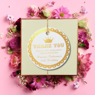 Pink Royal Princess Crown Girl Birthday Foil Favor Tags