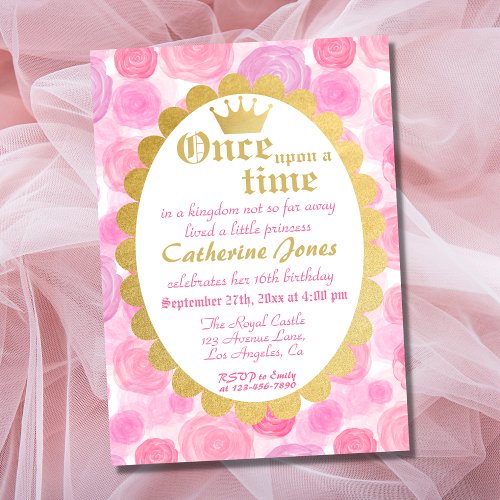 Pink Royal Princess Crown Girl Birthday Invitation