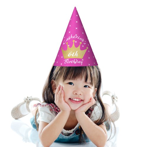 Pink Royal Princess Crown Girl Birthday Party Hat