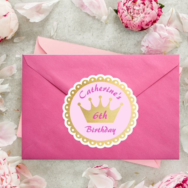 Pink Royal Princess Crown Girl Birthday Sticker (Creator Uploaded)