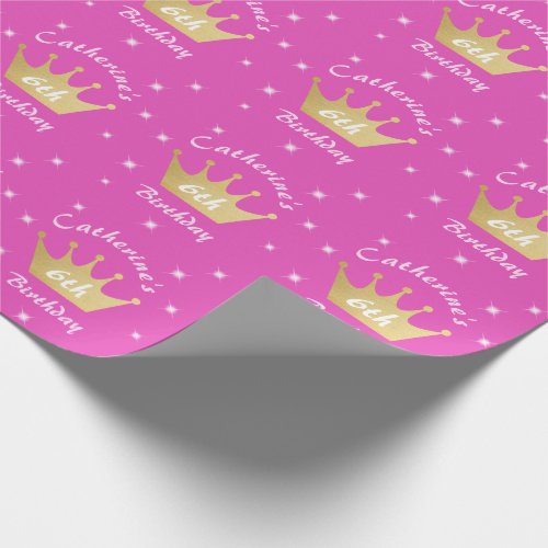 Pink Royal Princess Crown Girl Birthday Wrapping Paper