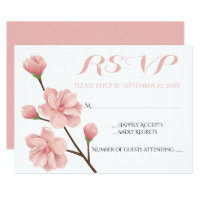 PINK RSVP FLORAL CHERRY BLOSSOMS WEDDING FLOWERS CARD