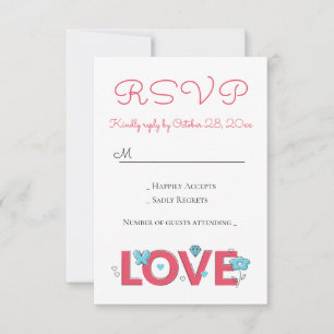 Pink RSVP Love Wedding Party Hearts Butterfly Card