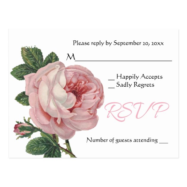 Pink RSVP Rose Flower Vintage Shabby Chic Wedding Postcard