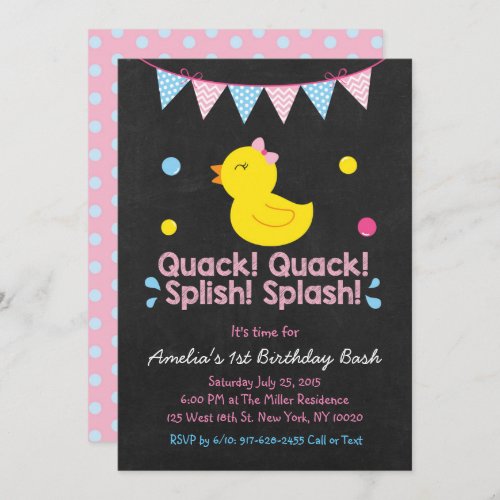 Pink Rubber Duck 1st Birthday Invitation
