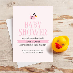 Pink Rubber Duck Baby Girl Shower Invitation