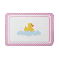 Pink Rubber Duck Bath Mat | Cute Ducky and Bubbles