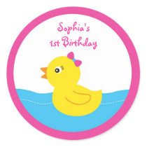 Pink Rubber Duck Birthday Stickers
