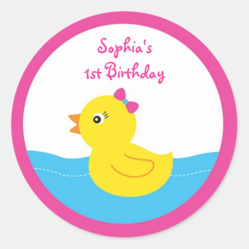 Pink Rubber Duck Birthday Stickers
