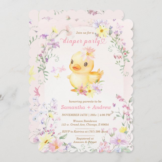 Pink RUBBER DUCK Diaper Party Template  (Front/Back)