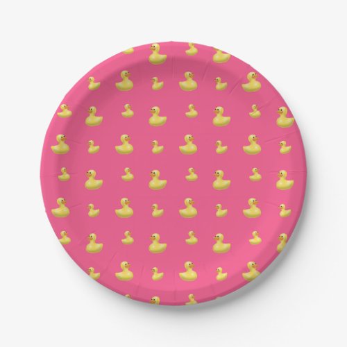 Pink rubber duck pattern paper plates