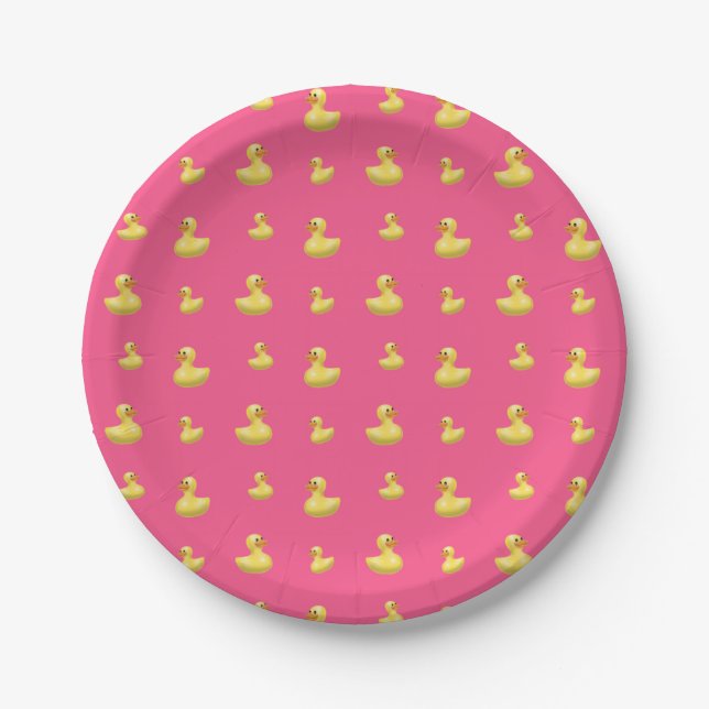 Pink rubber duck pattern paper plates (Front)