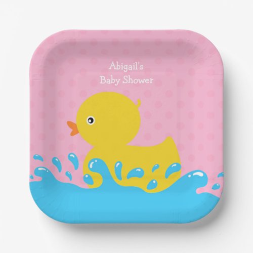 Pink Rubber Duck Polka Dot Baby Shower Paper Plates