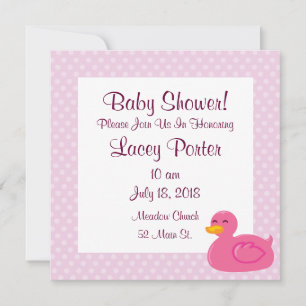Pink Rubber Ducky Baby Shower Invitations