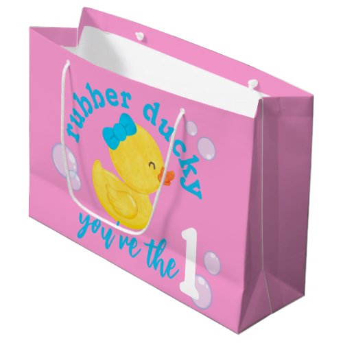 Pink Rubber Ducky Youre the One 1st Birthday Large Gift Bag