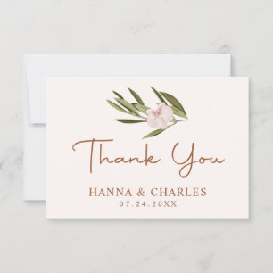 Pink Ruby Chestnut Greenery Eucalyptus Wedding Thank You Card