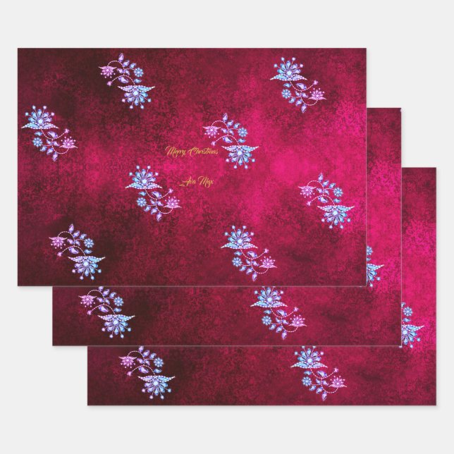 Pink & Ruby Merry Christmas Holiday Blessings Wrapping Paper Sheets (Set)