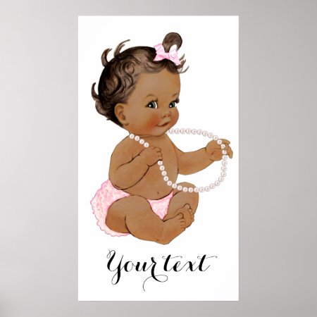 Pink Ruffle Pants Pearls Ethnic Girl Baby Shower Poster