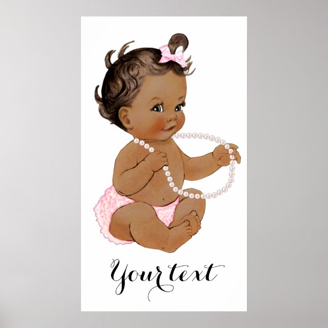 Pink Ruffle Pants Pearls Ethnic Girl Baby Shower Poster (Front)