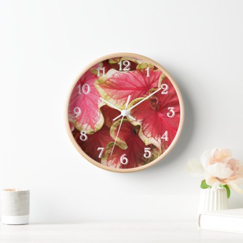 Pink Ruffled Caladium Leaves Floral Clock