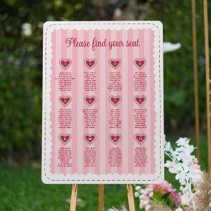 Pink Ruffled Heart Wedding 12 Table Seating Chart Foam Board
