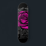 Pink Rugged Rose Graffiti Art • Urban Street Style Skateboard<br><div class="desc">Add bold attitude with a touch of edgy sweetness through this Pink Rugged Rose Graffiti Art design. Created using a thick, expressive fat-marker graffiti technique, this artwork features a vibrant pink rose that stands out powerfully against the deep black background. Heavy dripping ink, rugged jagged leaves, and scattered black fragments...</div>