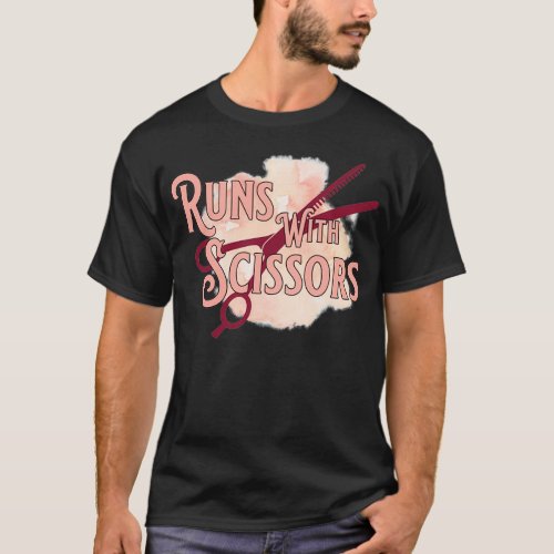 Pink Runs with Scissors vintagey hairdresser salon T_Shirt