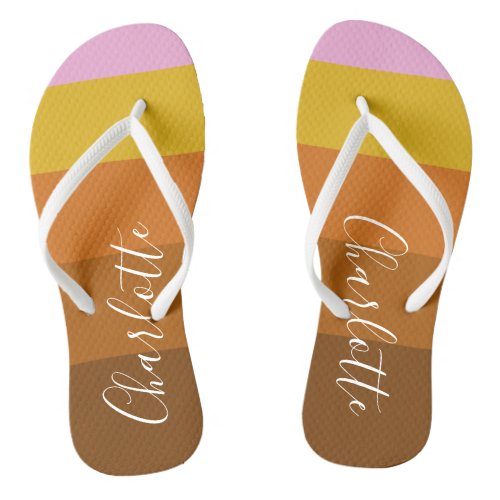 Pink Rust Wide Abstract Stripes Personalized    Flip Flops