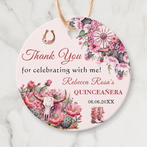 Pink Rustic Boho Western Charra Theme Quinceanera  Favor Tags